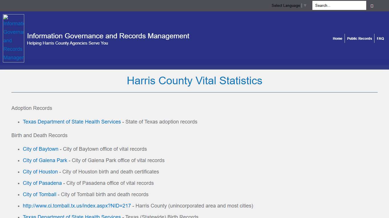 Harris County Vital Statistics