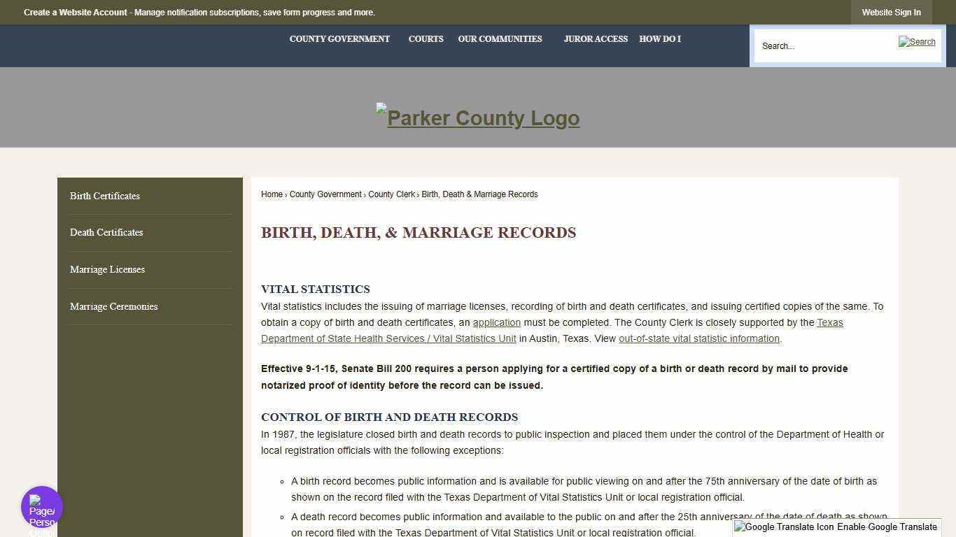 Birth, Death, & Marriage Records | Parker County, TX - Official Website