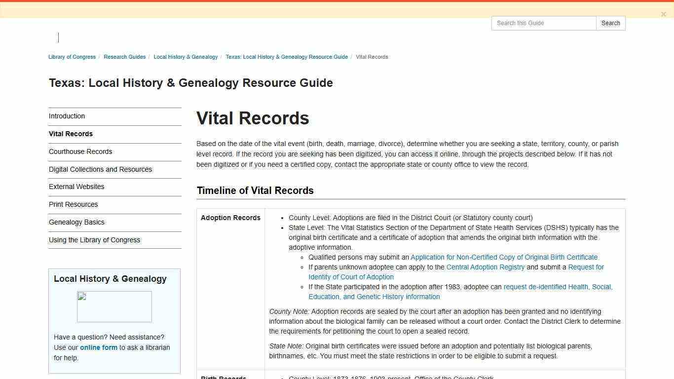 Vital Records - Texas: Local History & Genealogy Resource Guide - Research Guides at Library of Congress